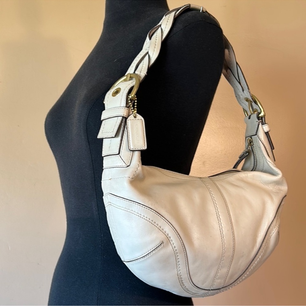 NEW COACH Soho Dylan Braided Handle Cream
Leather Large Hobo Shoulder Bag #10044
